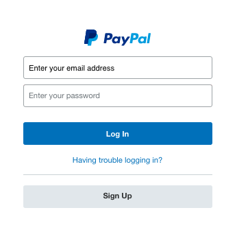 PayPal log-in page PayPal log-in page screenshot