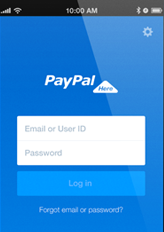 PayPal mobile app log-in screen PayPal mobile app log-in screen