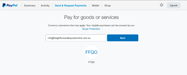 Paypal payment and recipient screen page Paypal payment and recipient screen page