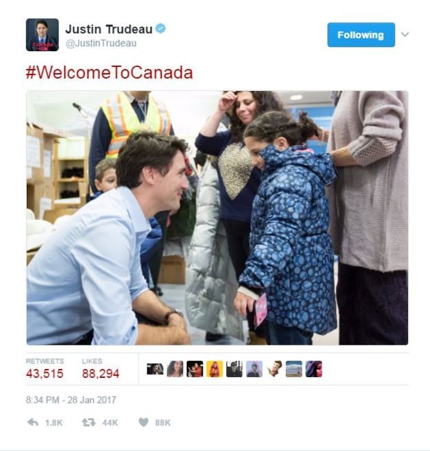 Trudeau tweet #WelcomeToCanada