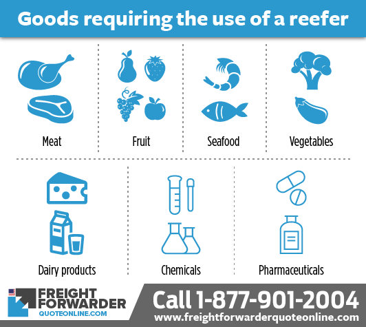 Goods requiring the use of a reefer (refrigerated container) when shipping